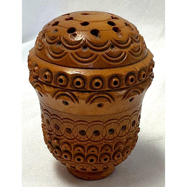 19th Century Victorian Corozo Egg Rosary Case/ Threaded & Pierced Wood Box For Sale - Image 4 of 13