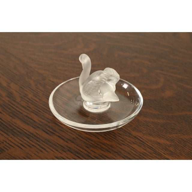 Transparent Lalique Art Deco Frosted Crystal Swan Ring Dish For Sale - Image 8 of 14