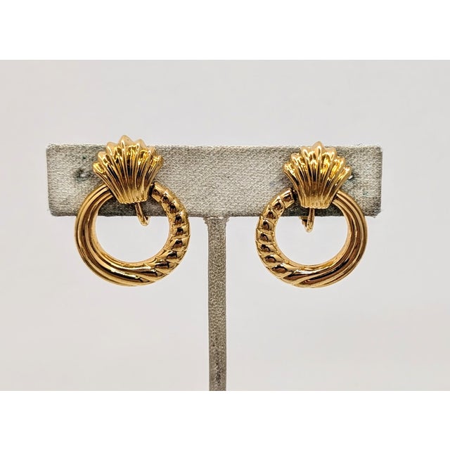 Napier Vintage 1980s Signed Napier Goldtone Hoop Clip Earrings-2 Pieces For Sale - Image 4 of 9