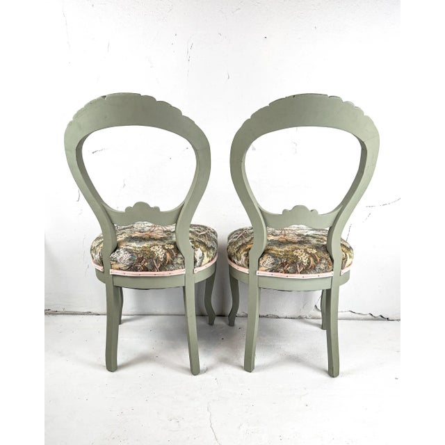 Late 20th Century Vintage Custom Upholstered & Refurbished Balloon Back Chairs For Sale - Image 5 of 17