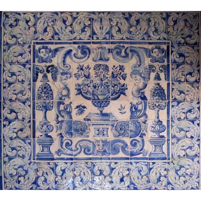 17th Century Portuguese Azulejos Tiles Panel with Vase Decor For Sale - Image 6 of 6