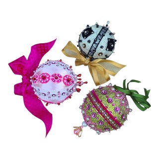 Vintage Hand Made Beaded Christmas Ornaments For Sale