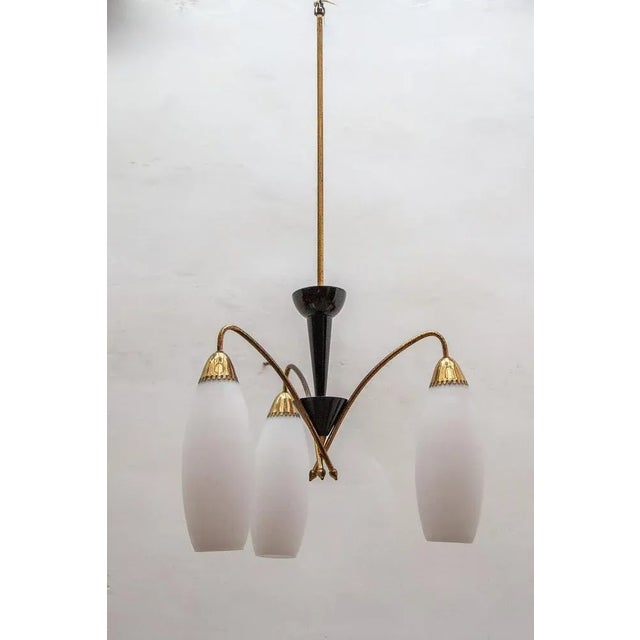 Opaline Glass Suspension Lamp, 1950s For Sale - Image 3 of 13