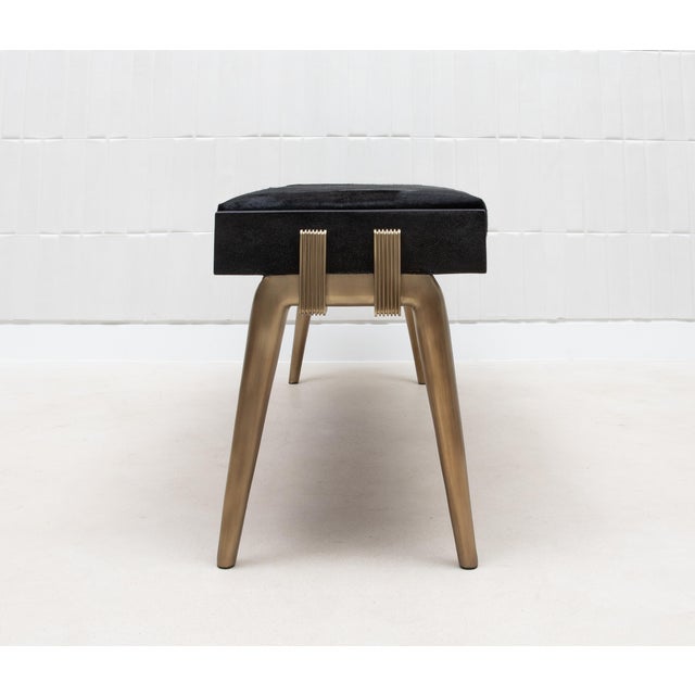 Upholstered Hide Bench in Black Shagreen With Bronze Patina Brass by R&y Augousti For Sale In Los Angeles - Image 6 of 11