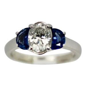 Diamond Ring With Half Moon Sapphire Sides Size 6.25