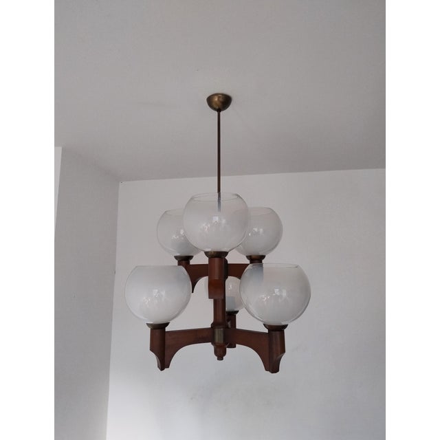 Mid-Century Modern Wood Glass Chandelier from Sijaj Hrastnik, Slovenia, 1970s For Sale - Image 13 of 18
