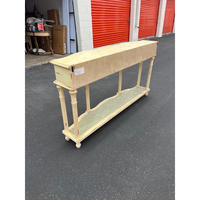 1990s French Country Hand-Painted Console Table With Botanical Drawer For Sale In Philadelphia - Image 6 of 6