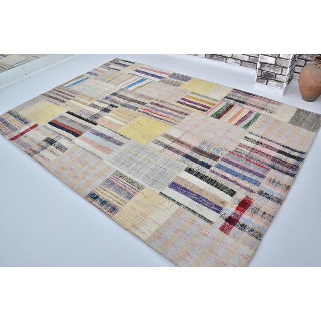 Off White Stripe Vintage Turkish Kilim Rug For Sale In Phoenix - Image 6 of 10