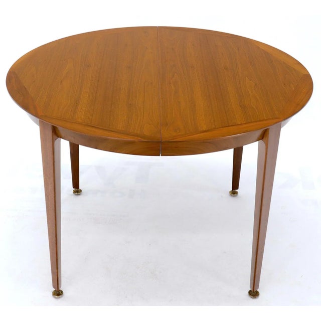 Round Walnut Tapered Legs Dining Room Table with Two Extensions Boards