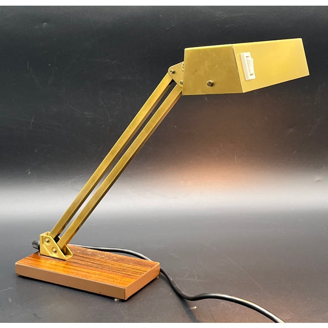Gold Vintage Brass Bankers Lamp with Wood Veneer Base by Pfäffle, 1960s For Sale - Image 8 of 17