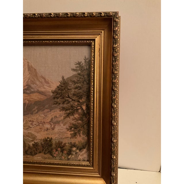 Textile European Tapestry Depicting a Mountain Landscape With a Log Cabin Framed For Sale - Image 7 of 7
