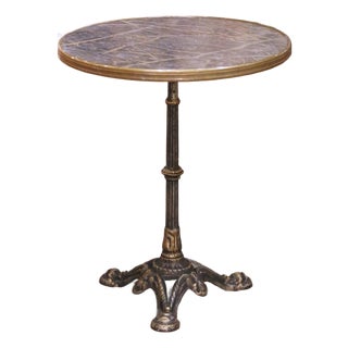 Early 20th Century French Bistro Table With Faux Marble Top and Brass Rim For Sale