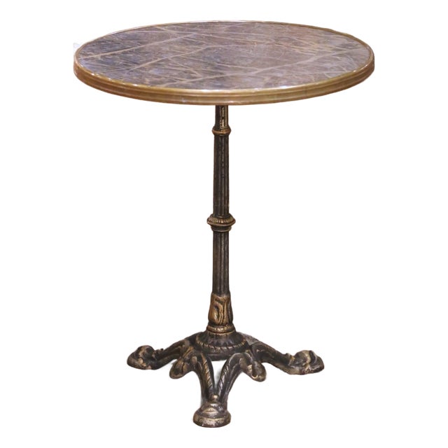 Early 20th Century French Bistro Table With Faux Marble Top and Brass Rim For Sale