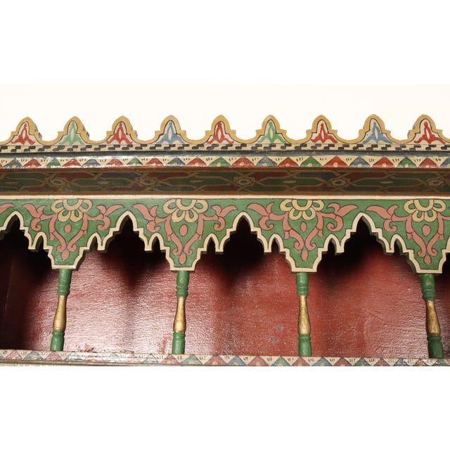 Vintage Moroccan Hand Painted Wall Mounted Three Tiered Spice Shelf / Bracket For Sale - Image 10 of 14