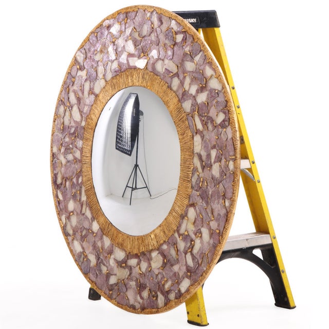 Line Vautrin Large Violet Mica and Gilt Resin Convex Wall Mirror, Contemporary For Sale - Image 4 of 5