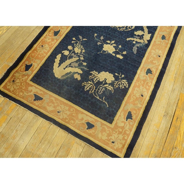 Small 1920s Navy Field Floral Deco Art Antique Chinese Peking Rug 3'2'' X 6'2' For Sale - Image 9 of 10