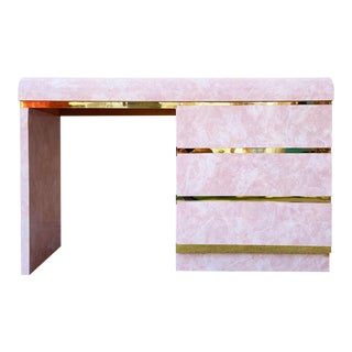 Postmodern Pink Faux Marble Laminate Waterfall Desk For Sale