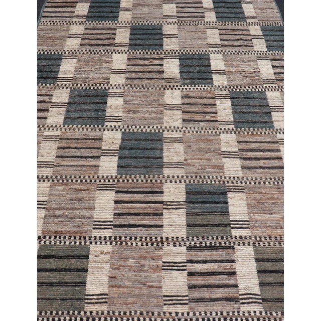 Tribal Design Rug With Checkered Pattern in Teal, and Brown by Keivan Woven Arts For Sale - Image 4 of 11