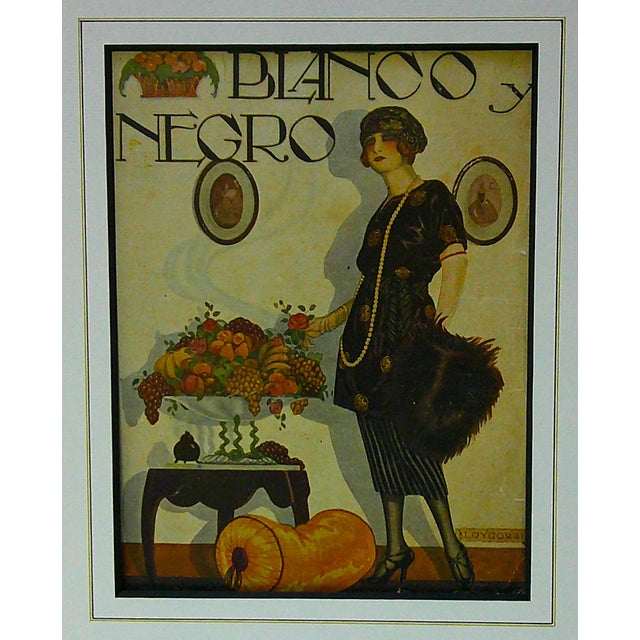 Two front covers from Blanco y Negro magazines in the early 1920's illustrating two fabulously dressed young women in...