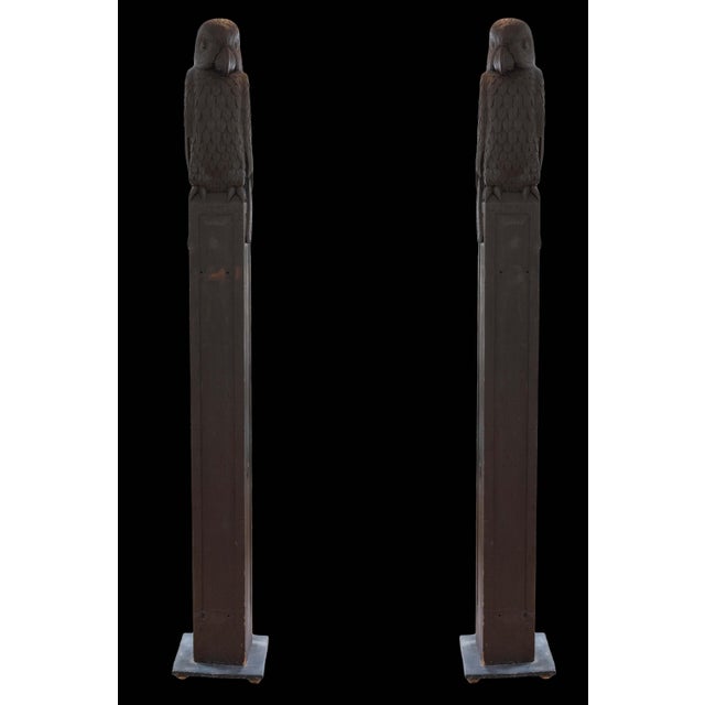 Traditional Carved Wooden Parrot Columns - A Pair For Sale - Image 3 of 8