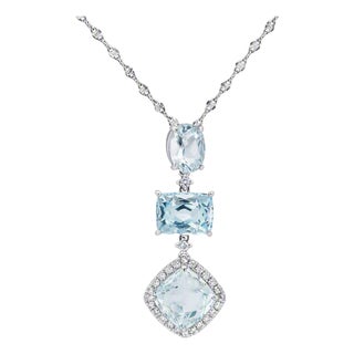 Aquamarine and Diamond Platinum Pendant Necklace - Fei Liu For Sale
