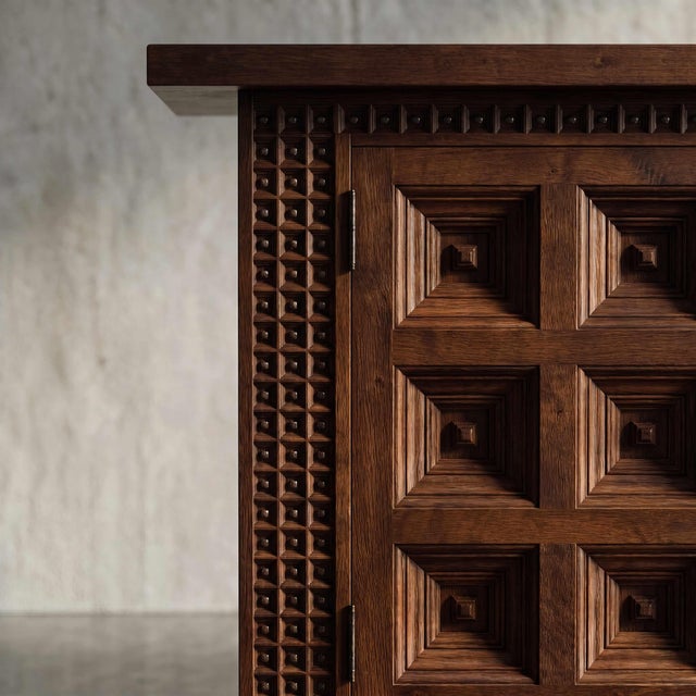 Spanish Solid Wood Brutalist Sideboard, 1960s For Sale - Image 6 of 13