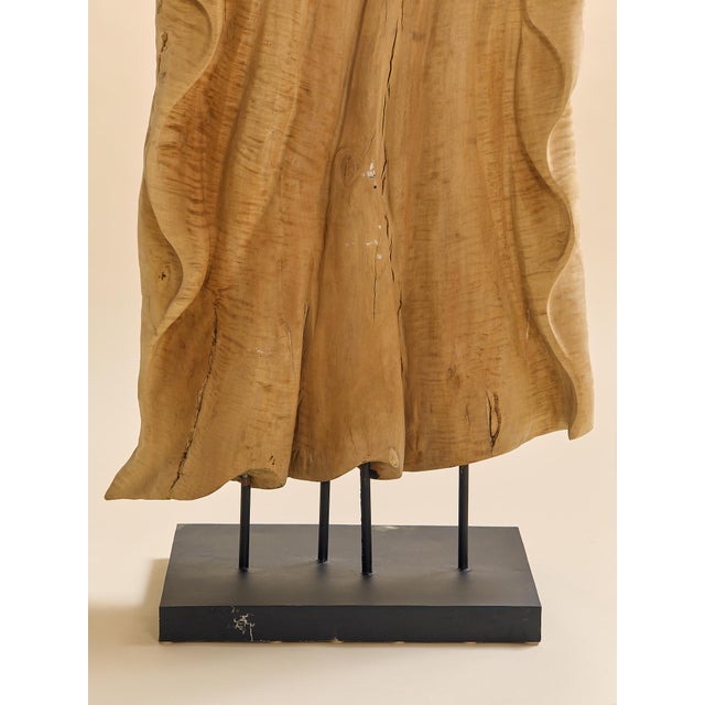 The Vintage Monumental Carved Curly Maple Drapery Sculpture- Artist Uknown For Sale In Chicago - Image 6 of 13