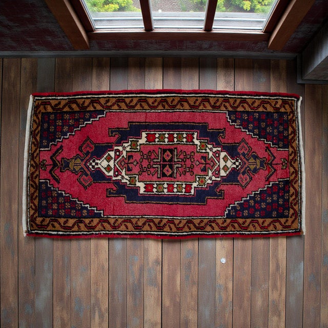 Farmhouse Vintage Hand Knotted Turkish Small Rug Decorative Mat for Bathroom and Kitchen Mat- 22'' X 41'' For Sale - Image 3 of 13