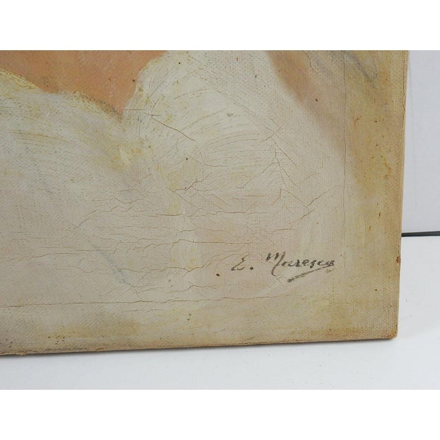 Early 20th century oil on canvas portrait of pretty girl with a blue headscarf and hoop earrings. Signed illegibly lower...