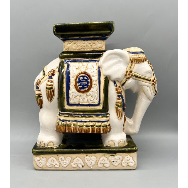 Late 20th Century Vintage Ceramic Elephant Plant Stand – Chinoiserie / Hollywood Regency / Asian Inspired For Sale - Image 5 of 12