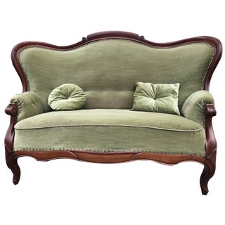 Antique Mahogany Sofa in Green For Sale