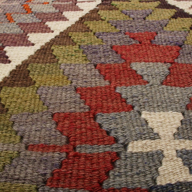 1950s 1950s Vintage Mid-Century Antalya Beige Blue and Green Wool Kilim Rug For Sale - Image 5 of 6