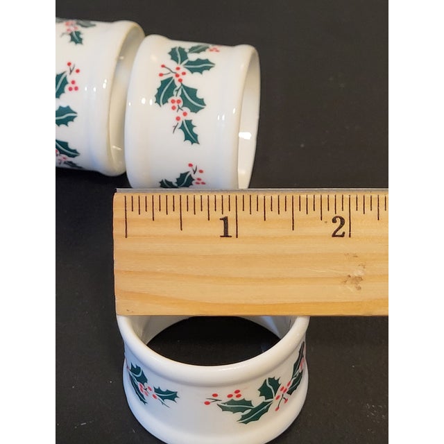 Ceramic 1970s Napkin Ring Holiday Holly Ribbon Set of 4 International Bone China Porcelain For Sale - Image 7 of 7