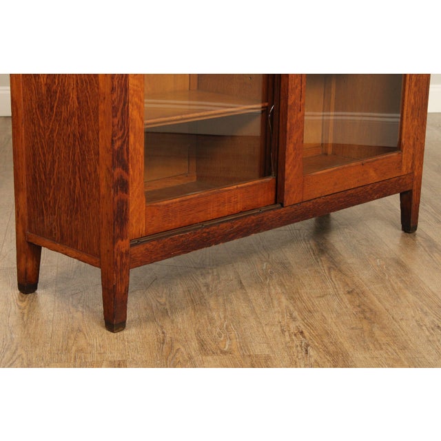 Mission Antique Mission Oak Sliding Glass Door Bookcase For Sale - Image 3 of 18
