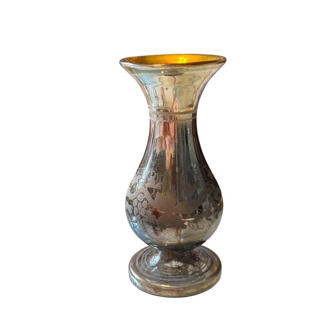 Antique European Etched Mercury Glass Vase Form Lamp Body For Sale In Tampa - Image 6 of 8