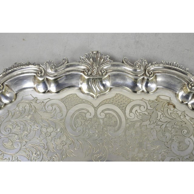 Gorham Antique Gorham English Victorian Silver Plated Scalloped Serving Platter Tray For Sale - Image 4 of 18