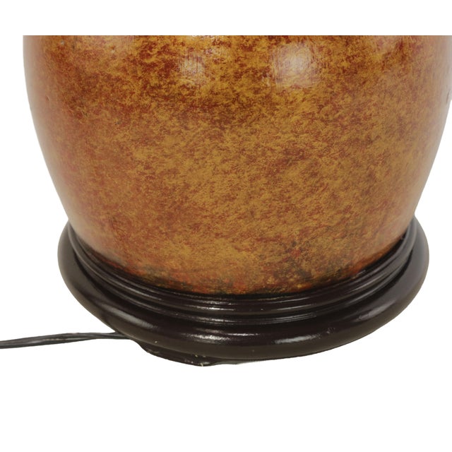 A Red Vintage Ceramic Table Lamp With a Unique Brown and Gold Speckled Glaze. For Sale In New York - Image 6 of 7