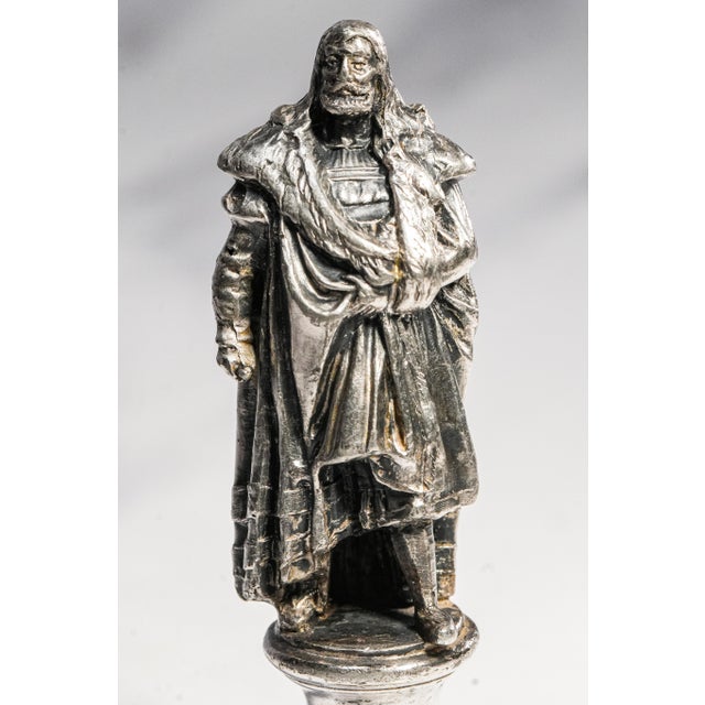 Neat Antique Art Nouveau Silver Gilt Bronze Albrecht Dürer Statue Miniature Desk Wax Seal For Sale - Image 4 of 15