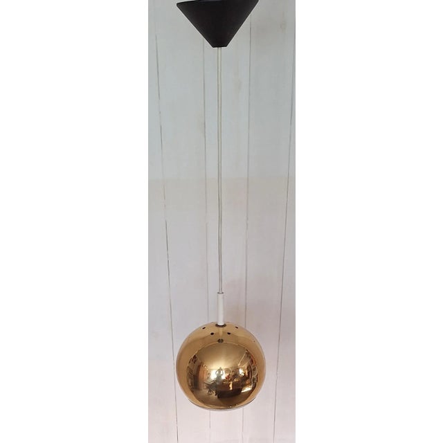 Vintage Ceiling Lamp with Spherical Gold-Colored Metal Shade and White Reflector, 1970s For Sale - Image 3 of 7