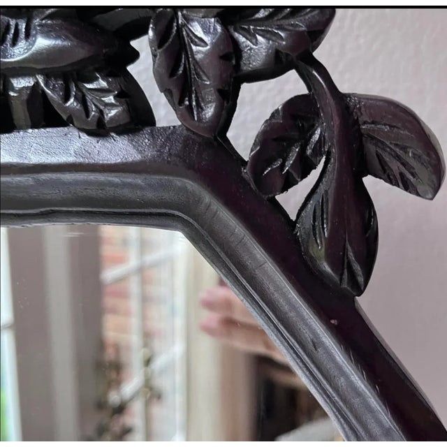 1900 - 1909 Antique Hand Carved Vanity Mirror Floral Frame Walnut Wood Frame For Sale - Image 5 of 14