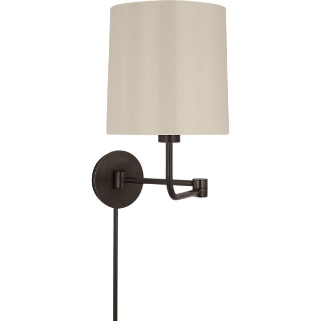 Barbara Barry for Visual Comfort Signature Go Lightly Swing Arm Wall Light in Bronze with China White Shade For Sale