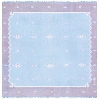 Doris Leslie Blau Dhurrie Mid-Century Light Blue Handmade Rug For Sale