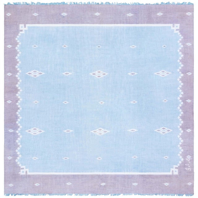 Doris Leslie Blau Dhurrie Mid-Century Light Blue Handmade Rug For Sale