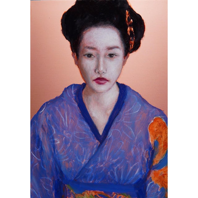 Kaori by Kristen Santucci | Oil on Copper Panel Portrait of a Woman in Traditional Attire For Sale