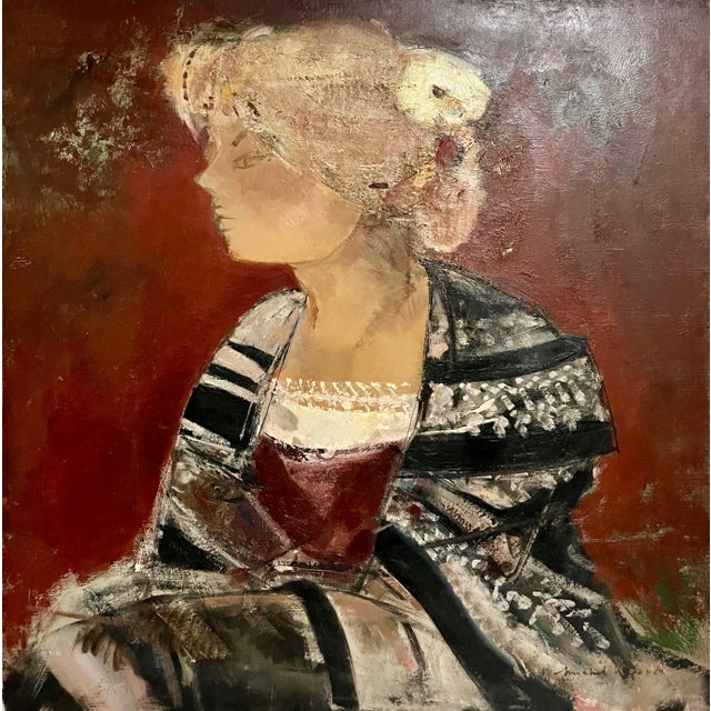 Michel Rodde, 20th Century Abstract Portrait of Lady "La Dame a la Fleur Blanche" Michel Rodde, c. 20th Century For Sale In Miami - Image 6 of 13