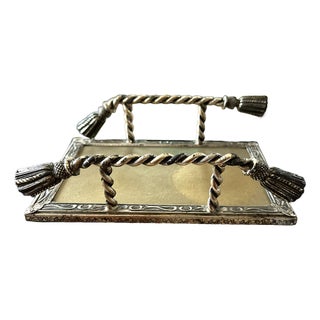 Vintage Silverplate Tassel-Handle Vanity / Towel Tray – Twisted Rope & Guilloché Base For Sale