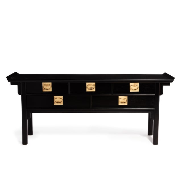 1970s Century Furniture Chin Hua Pagoda Console Credenza Raymond Sobota Brass Black Lacquer 1970s For Sale - Image 5 of 14
