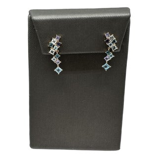 Multicolor Blue Gemstone Dangle Earrings 10kt Yellow Gold 1.75ctw New, A Pair For Sale