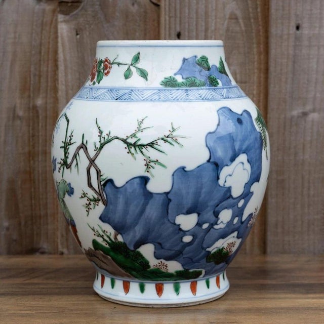 2000 - 2009 20th Century Chinese Wucai Porcelain Figural Vase with Scholars and Children For Sale - Image 5 of 18