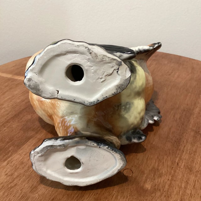 Canary Yellow Vintage Hand Painted Colorful Ceramic Rooster in Boots Statue Figure For Sale - Image 8 of 10